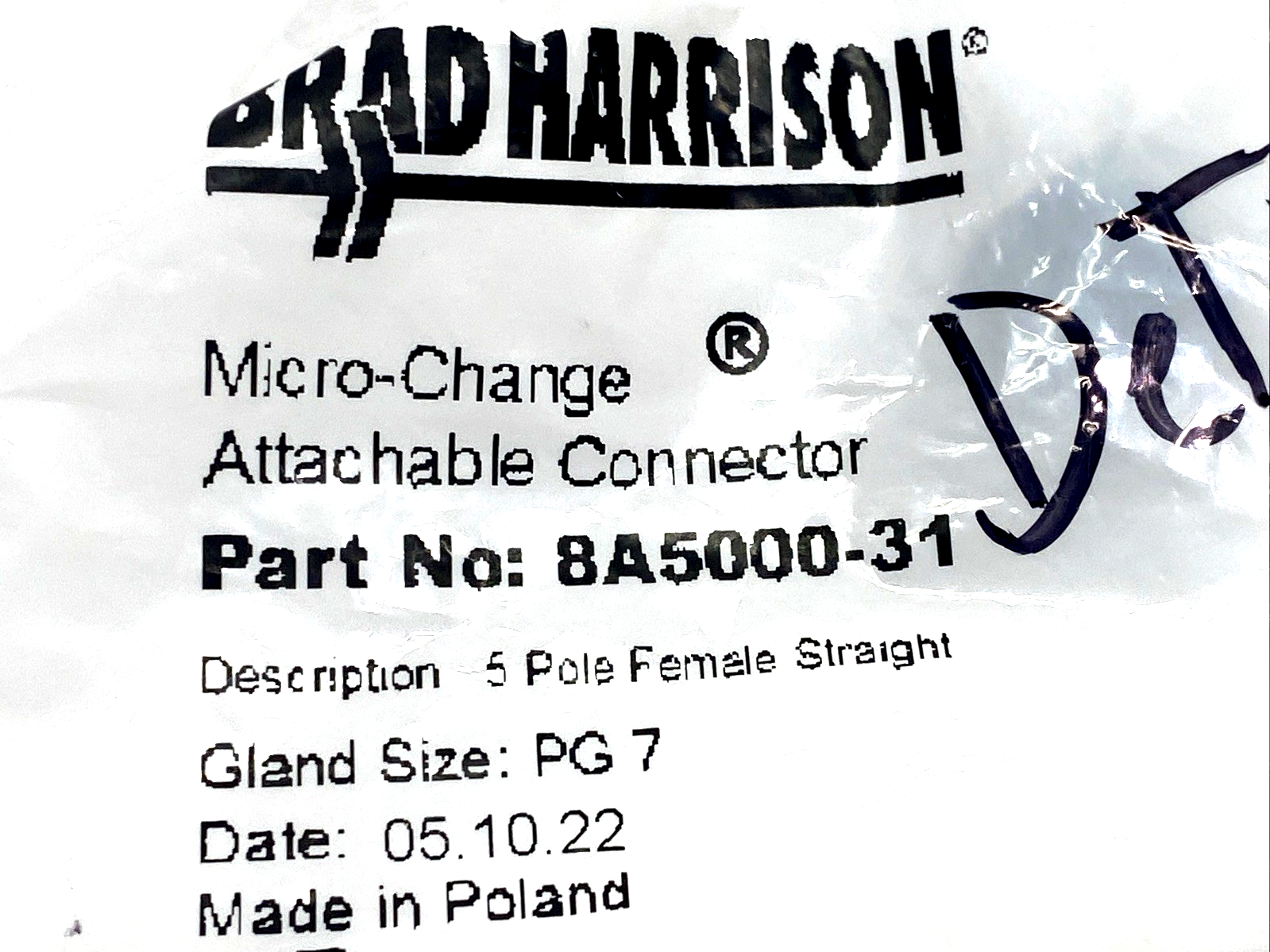 Brad Harrison 8A5000-31 Female M12 5-Pin Micro-Change Attachable Connector PG 7 - Maverick Industrial Sales