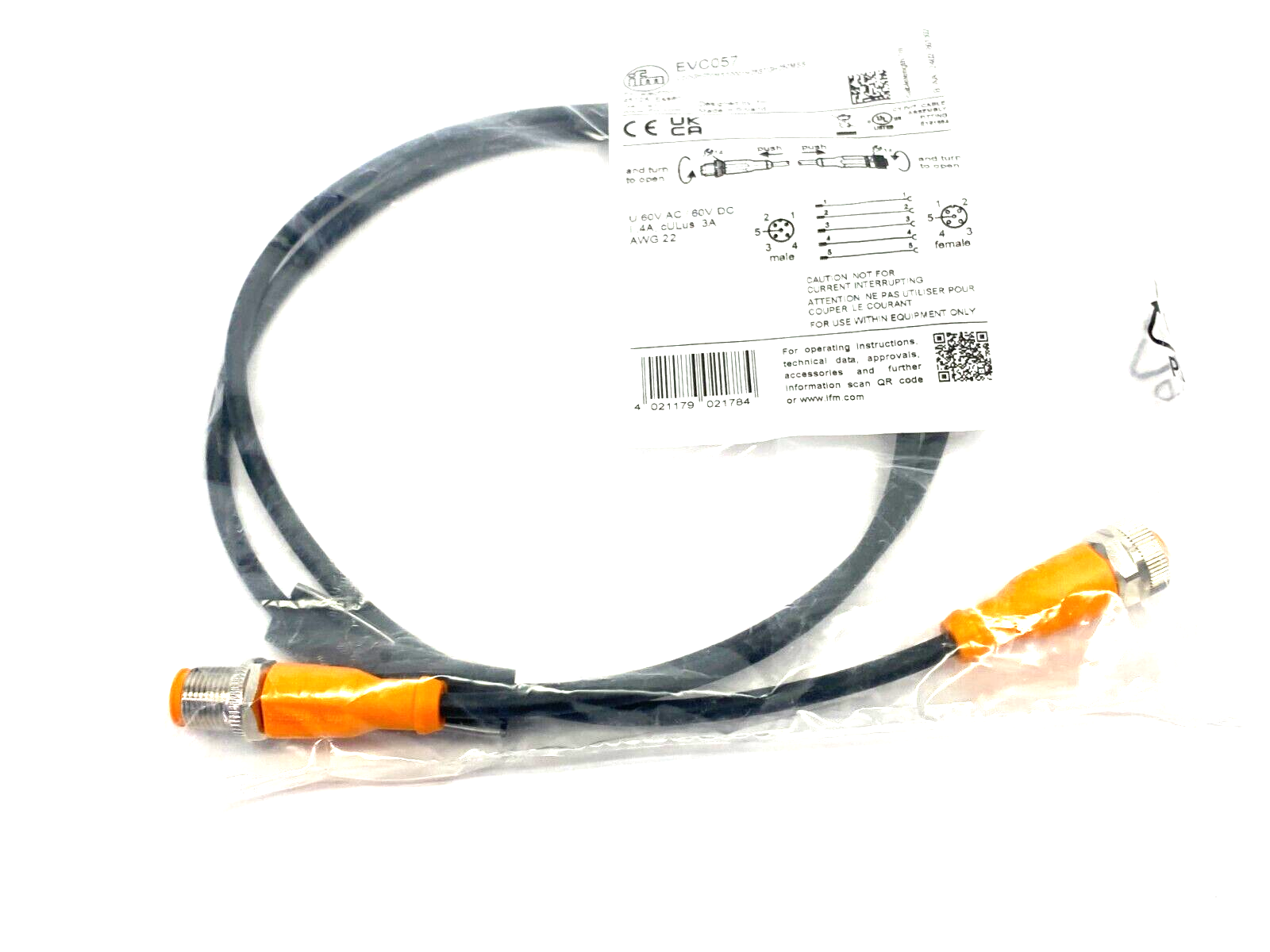 Ifm EVC057 Double Ended Connection Cable M12 5-Pin VDOGH050MSS0001H05STGH050MSS - Maverick Industrial Sales