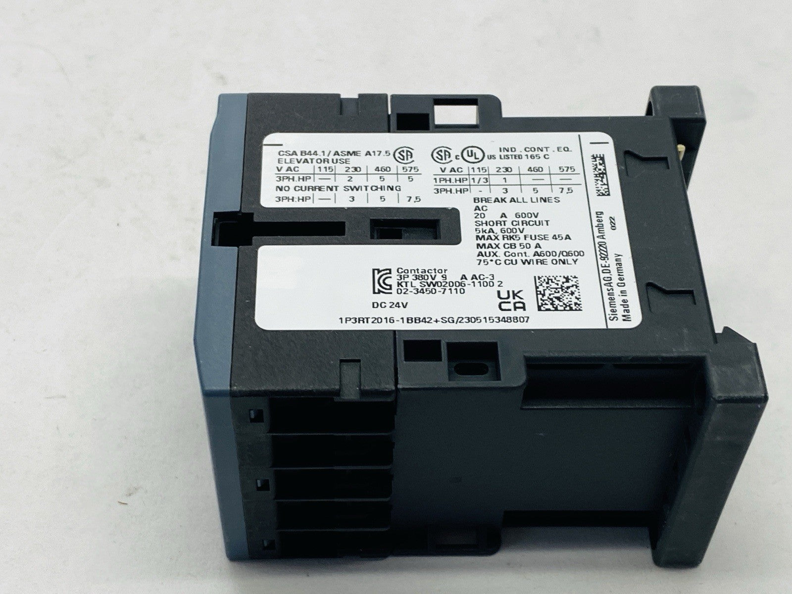 Siemens 3RT2016-1BB42 Power Contactor 3-Pole 9A 4kW 400V 24VDC - Maverick Industrial Sales