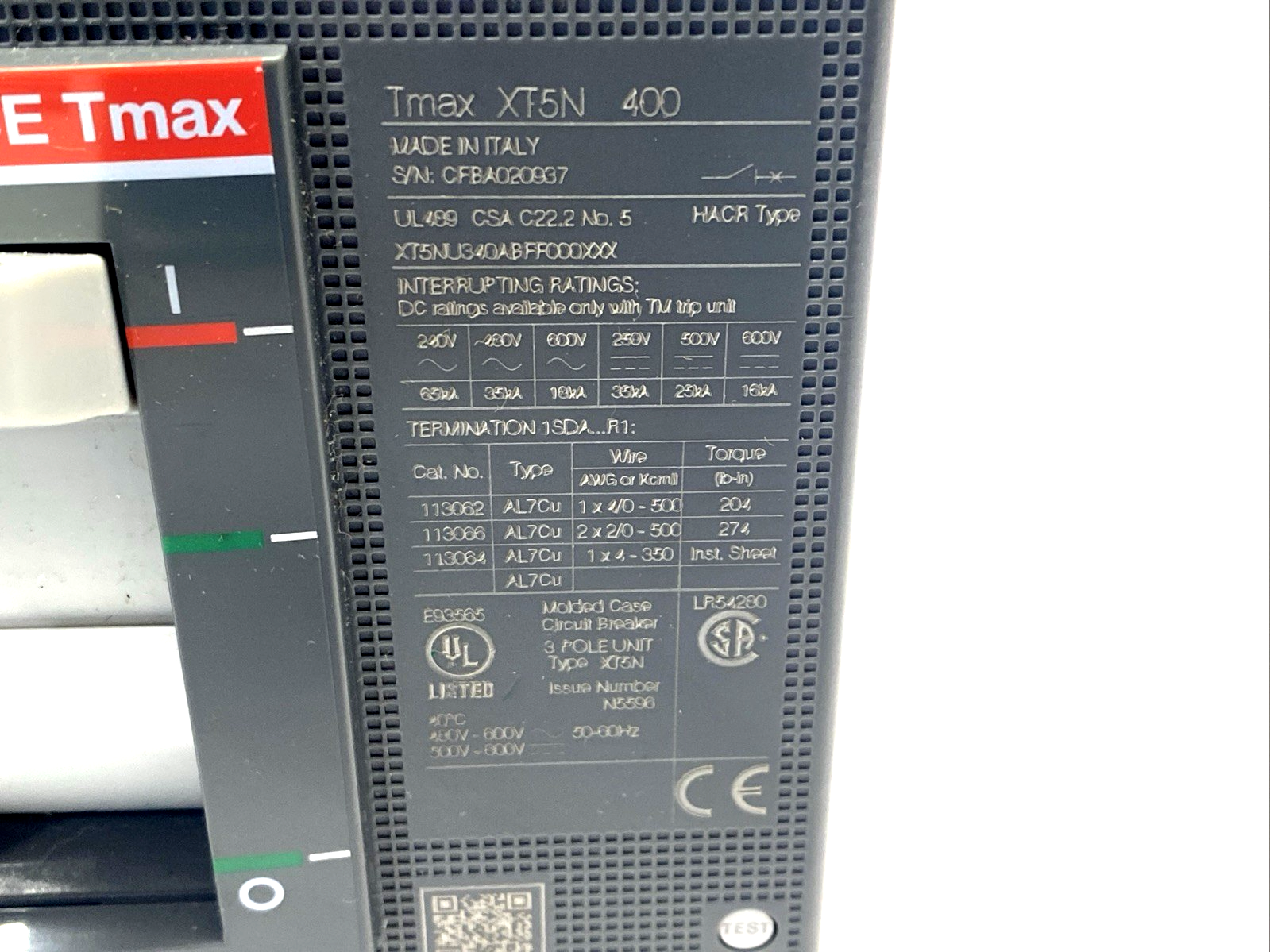 ABB XT5NU340ABFF000X00X XT5N 400 Circuit Breaker 3P 400A 1SDA102444R - Maverick Industrial Sales