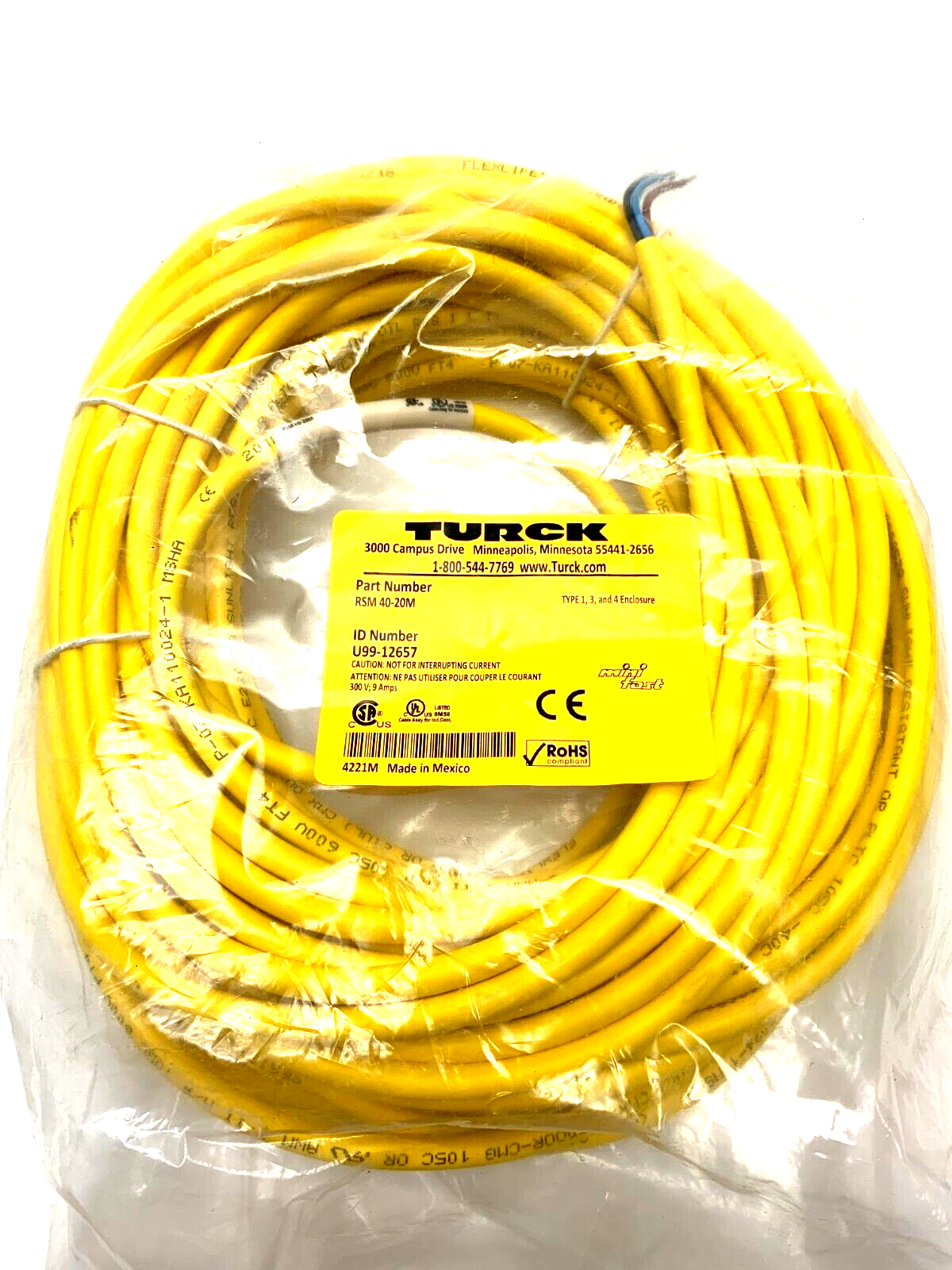 Turck RSM 40-20M Mini fast 20m Cable U99-12657 - Maverick Industrial Sales