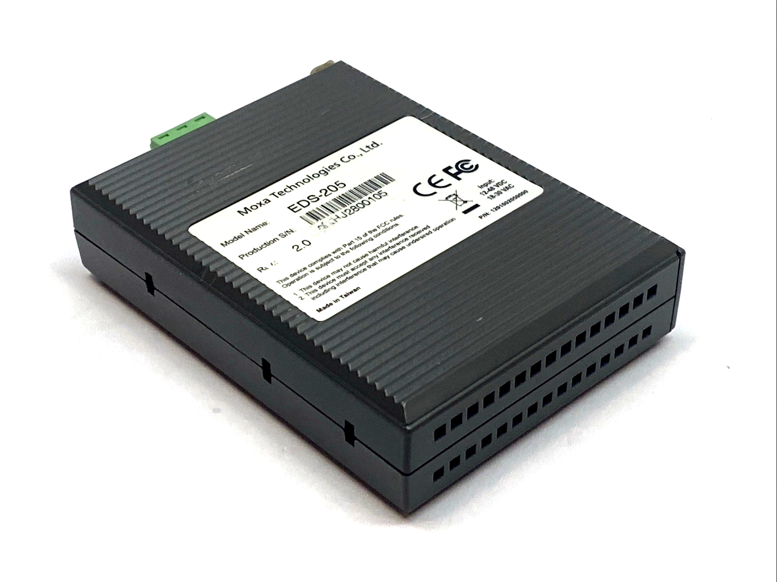 EDS-205 | Moxa Industrial 5‑Port 10/100 Ethernet Unmanaged Switch DIN‑Rail 12–48VD - Used - Maverick Industrial Sales