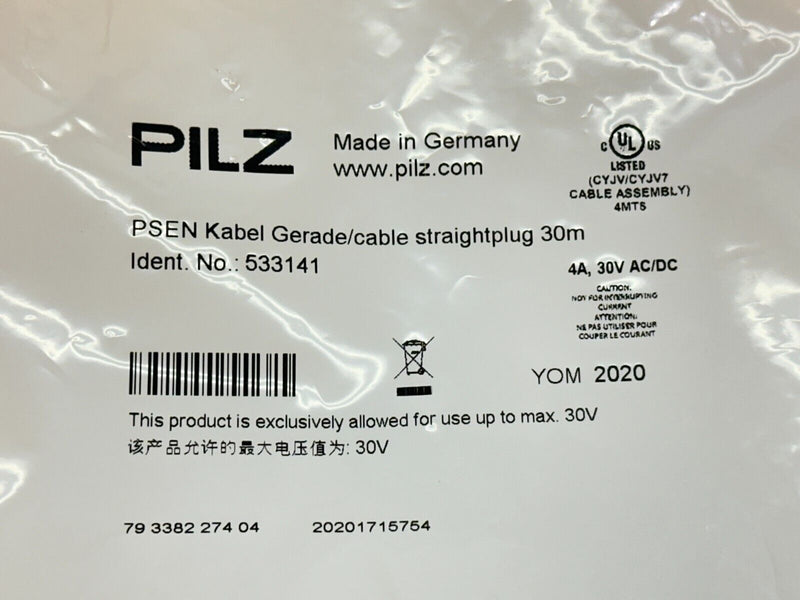 Pilz 533141 PSEN Cable M8 Female 4-Pin 30m - Maverick Industrial Sales