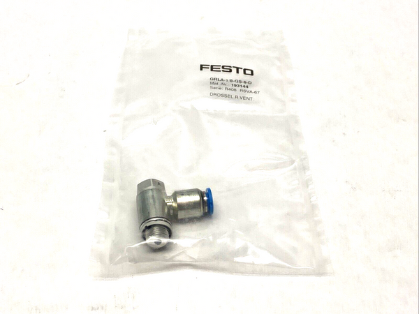 Festo GRLA-1/8-QS-6-D One-Way Flow Control Valve 193144 - Maverick Industrial Sales