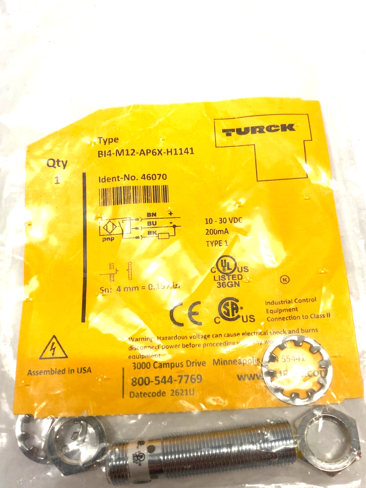 Turck BI4-M12-AP6X-H1141 Inductive Proximity Sensor, 10-30VDC, 46070 - Maverick Industrial Sales