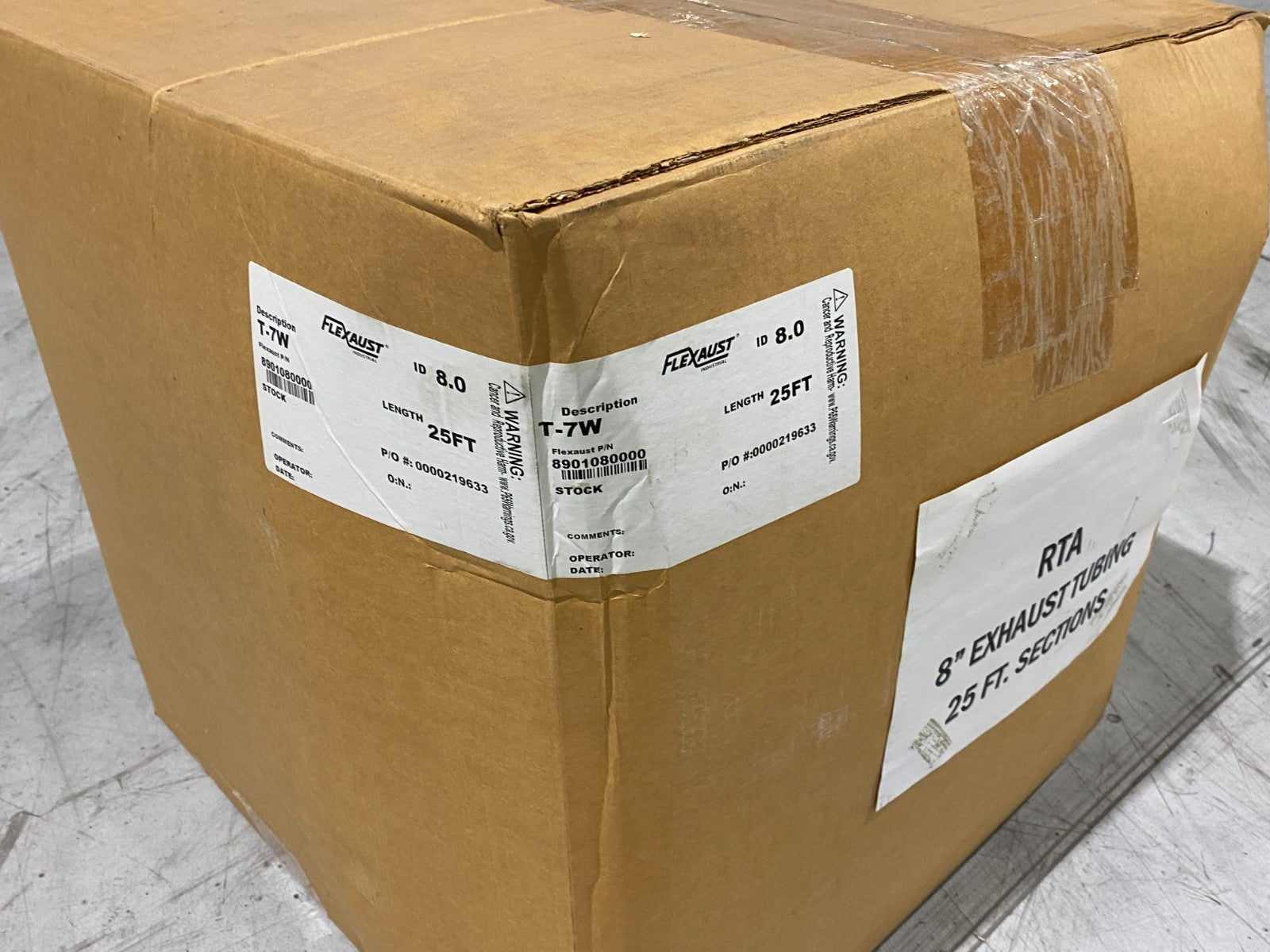 Flexaust 8901080000 Flexible Air Hose 8" ID Exhaust Tubing T-7W, 25 FOOT BOX - Maverick Industrial Sales