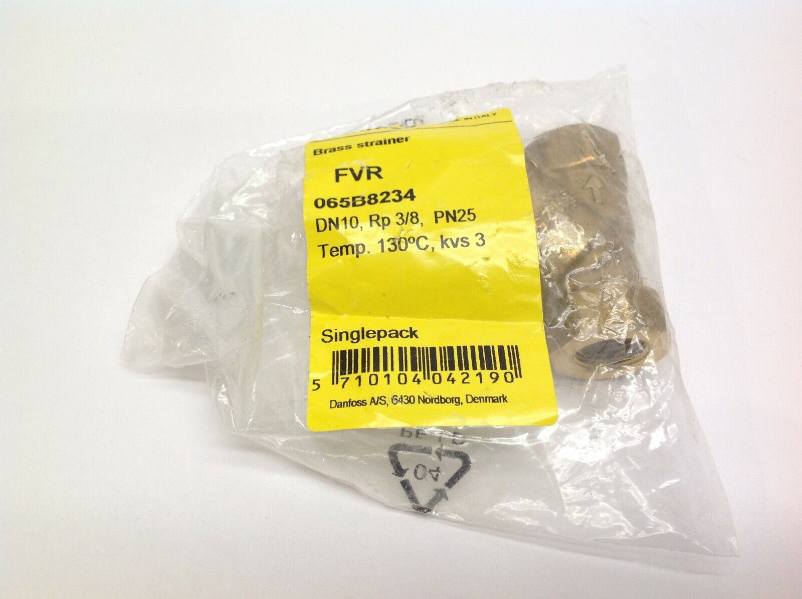 Danfoss 065B8234 FVR Brass Strainer 3/8" Female Fitting PN25 Temp 130 Deg. C - Maverick Industrial Sales