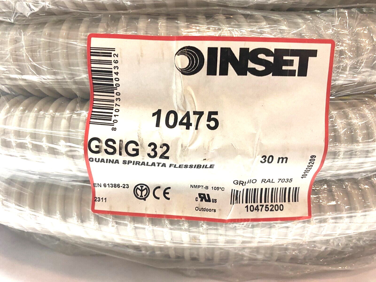 Inset 10475 Flexible Spiral Conduit Sheath Gray 32mm Dia 98ft Length GSIG32 - Maverick Industrial Sales