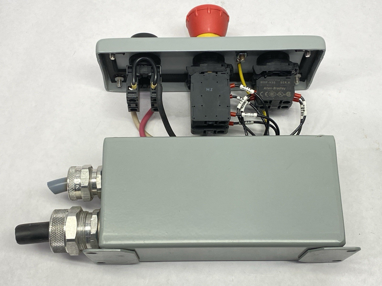 E3PBGXM | Hoffman Enclosure w/ Allen Bradley 800P-U2F3F3 800FP-LF3 800FP-MT44 - Used - Maverick Industrial Sales