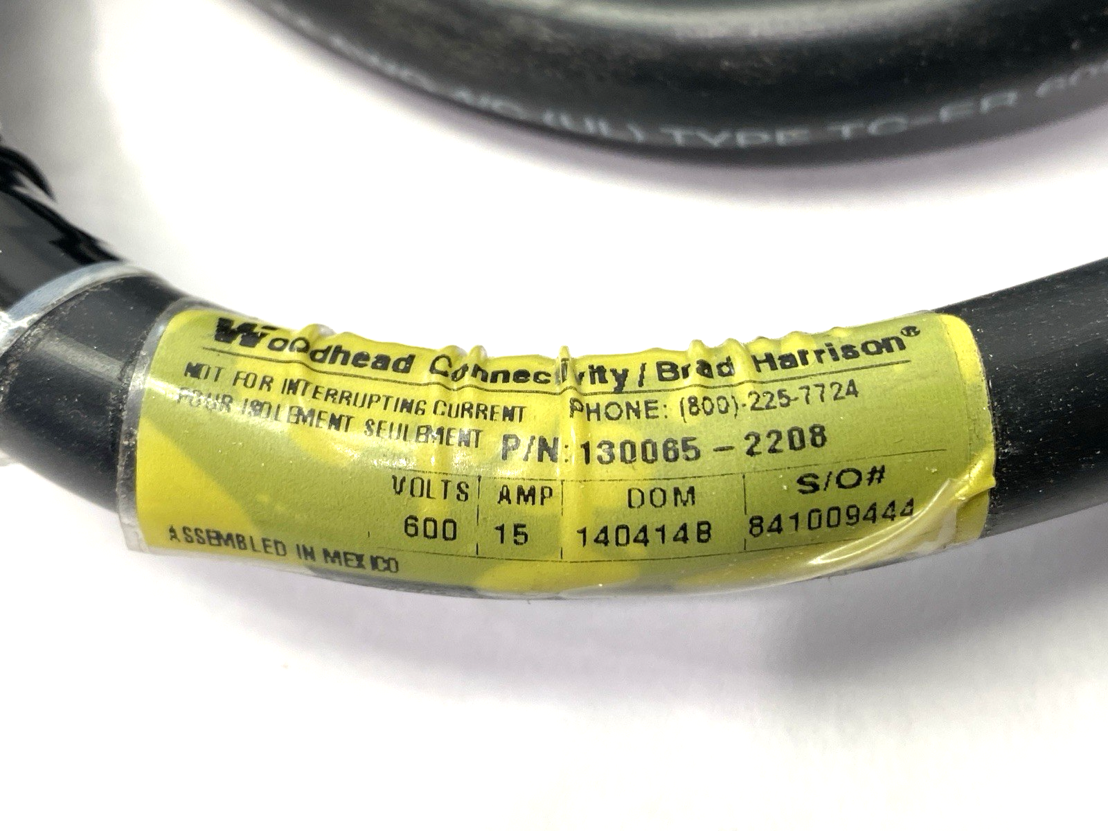Woodhead Connectivity 130065-2208 Brad Harrison Double-Ended Cordset 600V 15A - Maverick Industrial Sales