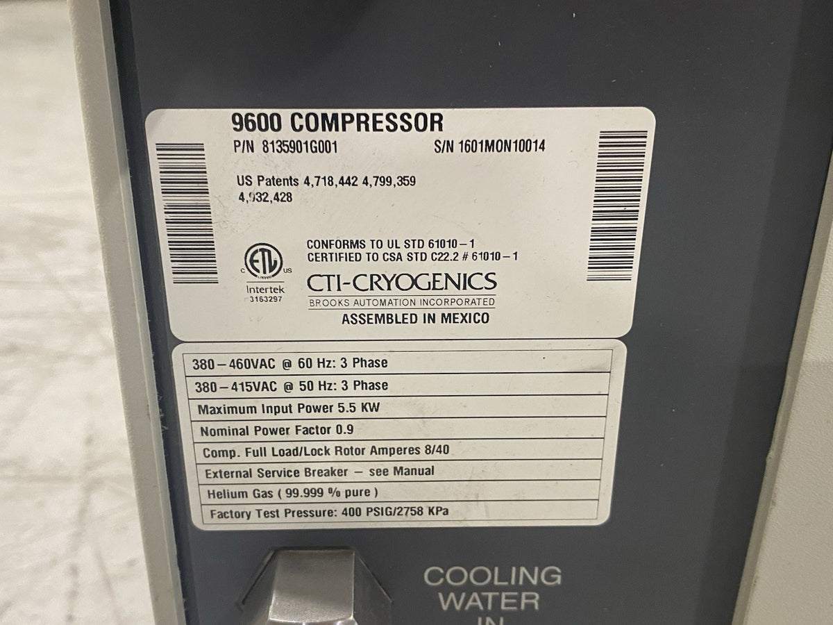 CTI Cryogenics 8135901G001 Cryopump 9600 Series Helium Compressor 3-Phase - Maverick Industrial Sales