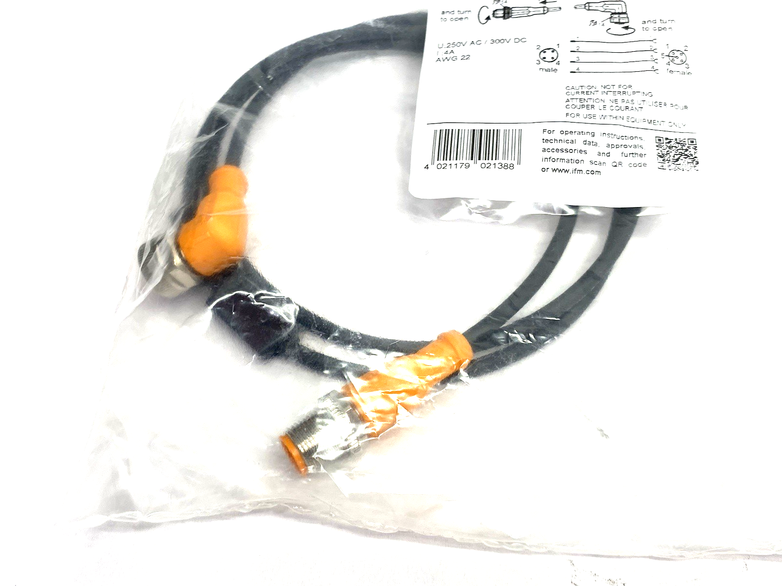 EVC017 | Ifm Right Angle Connection Cable M12 1m VDOAH040MSS0001H04STGH040MSS - New - Maverick Industrial Sales