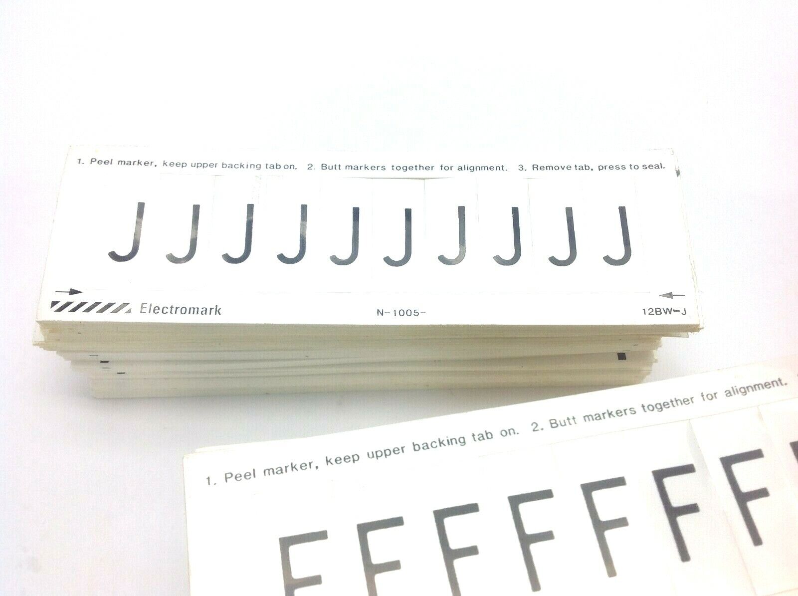 Electromark 1.5" Peel Off Letter Stickers Black on White 3/4" Letter "F" "J" "V" - Maverick Industrial Sales