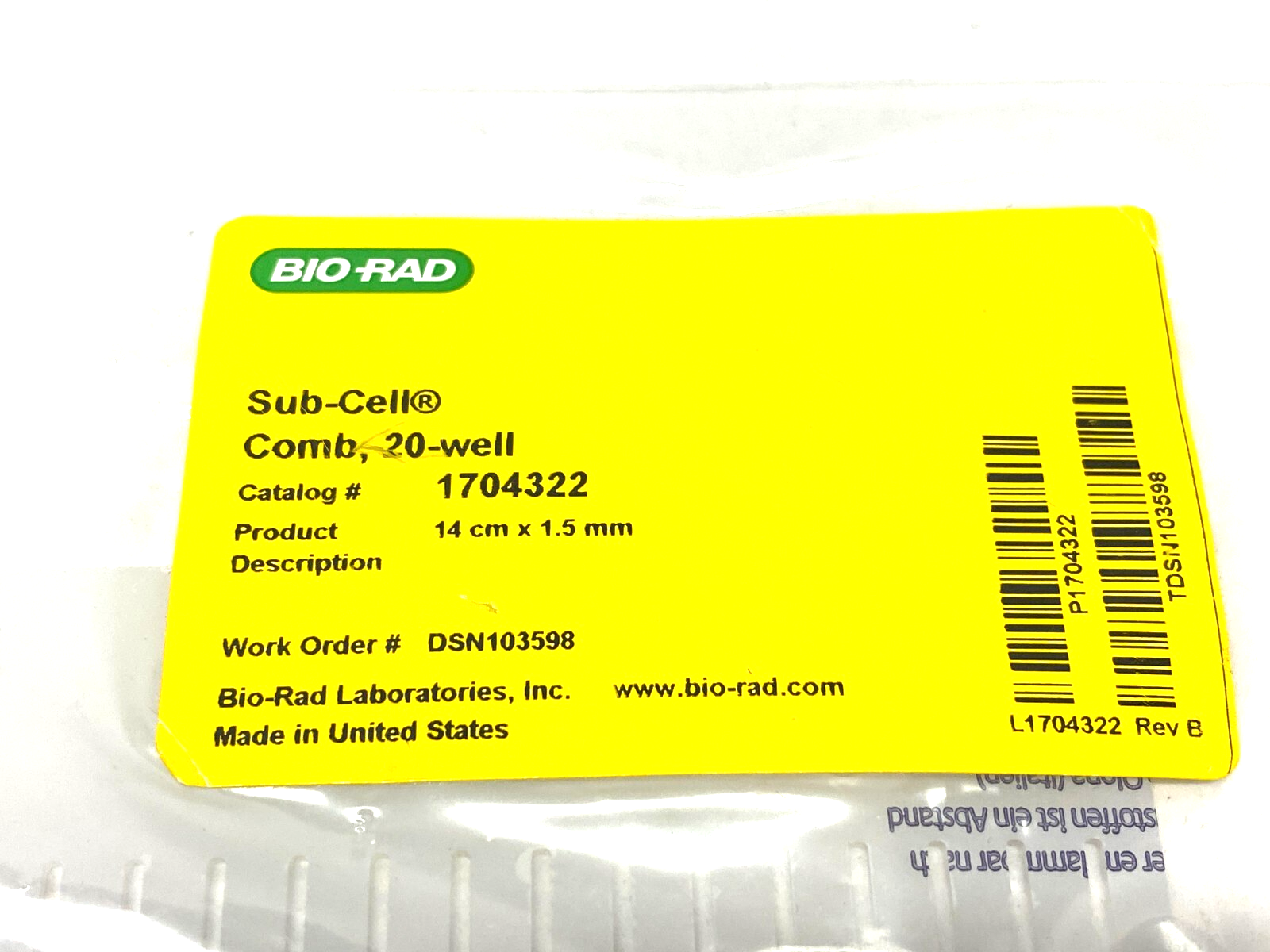 Bio Rad 1704322 Adjustable Height Comb 20-Well 1.5mm for Sub-Cell/Mini Sub-Cell - Maverick Industrial Sales