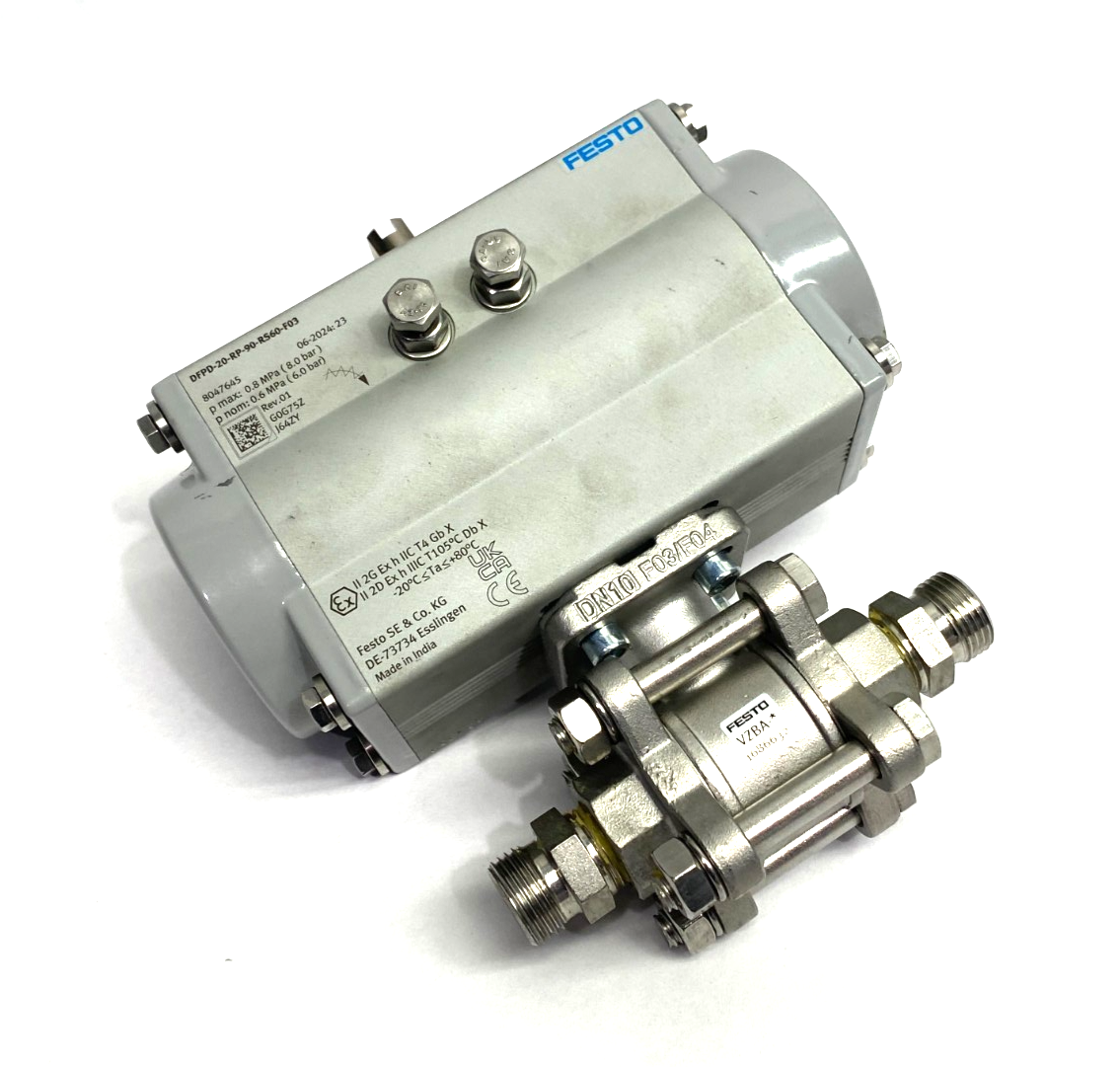 Festo DFPD-20-RP-90-RS60-F03 Quarter Turn Actuator 8047645 w/ 1686632 Ball Valve - Maverick Industrial Sales