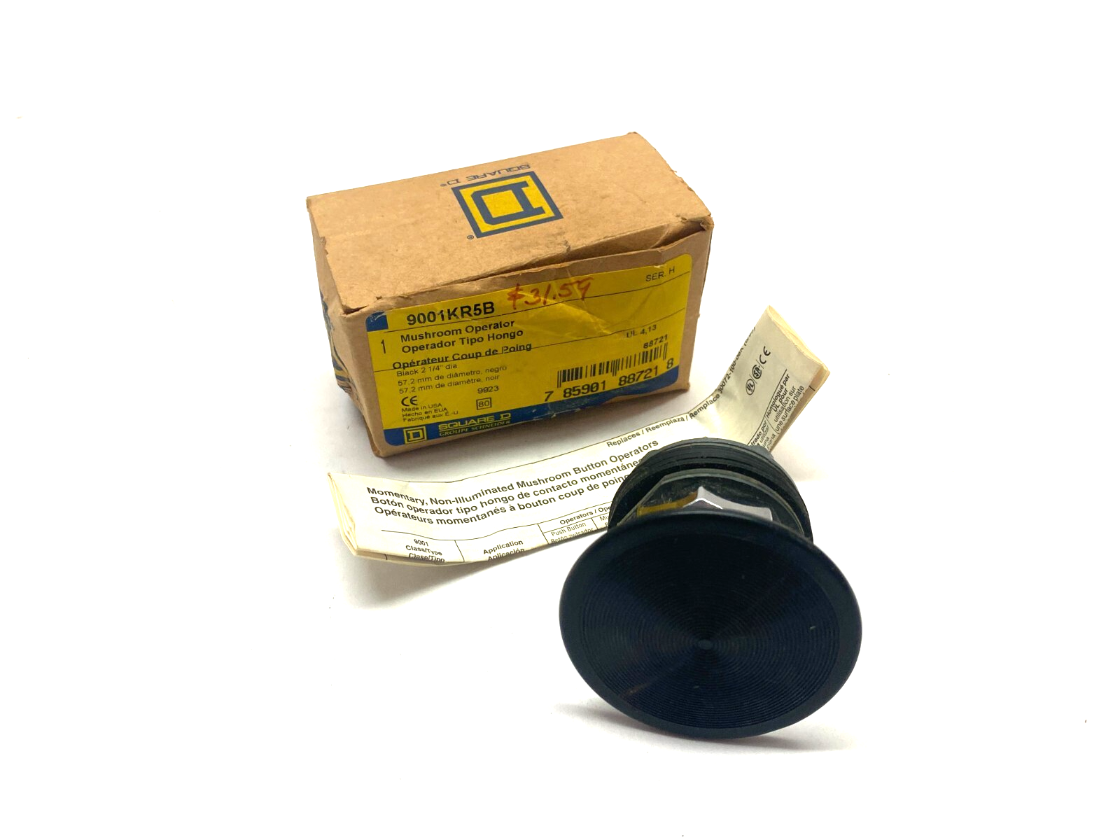 Square D 9001KR5B Mushroom Head Operator Pushbutton Black 2-1/4" Dia. - Maverick Industrial Sales