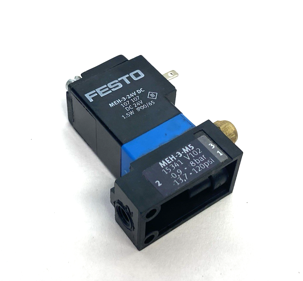 Festo MEH-3-M5 Solenoid Actuated Valve 3/2-way Direct Acting 15341 - Maverick Industrial Sales