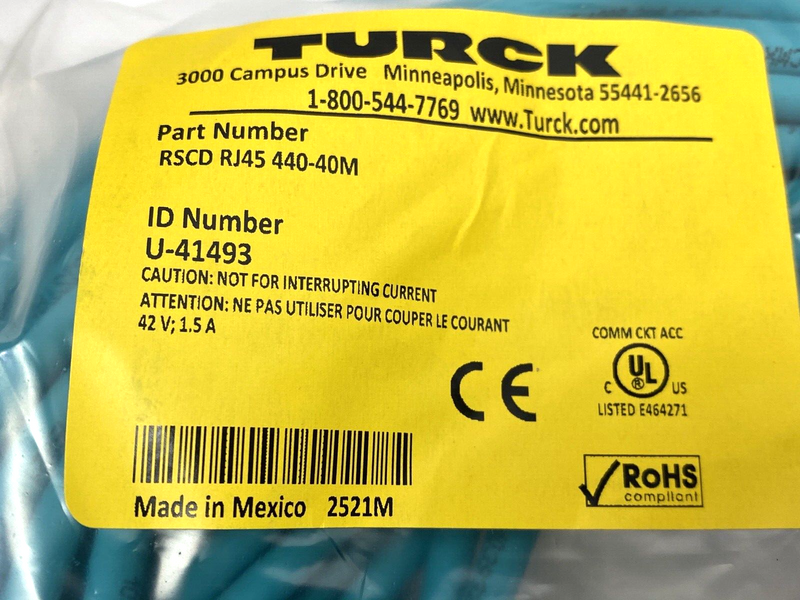 Turck RSCD RJ45 440-40M Double-Ended Ethernet Cordset U-41493 - Maverick Industrial Sales