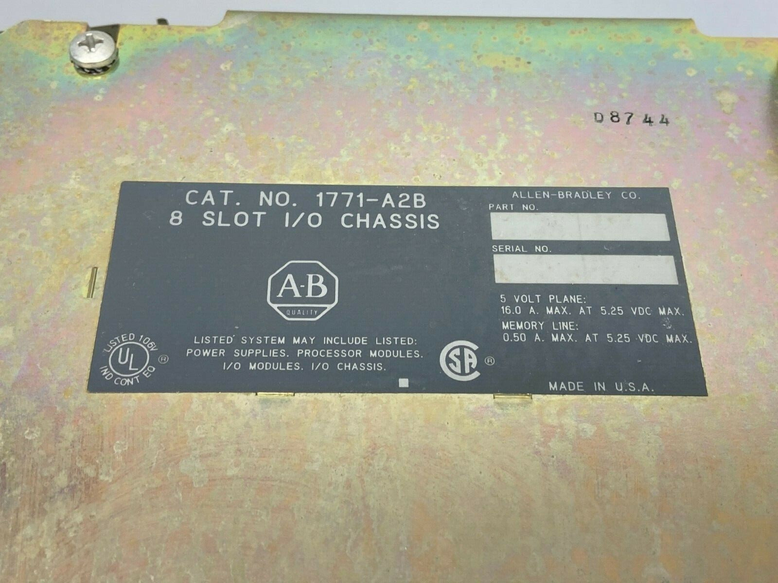 Allen Bradley 1771-A2B I/O Chassis and 960188 Backplane w/ 1771-P2 Power Supply - Maverick Industrial Sales