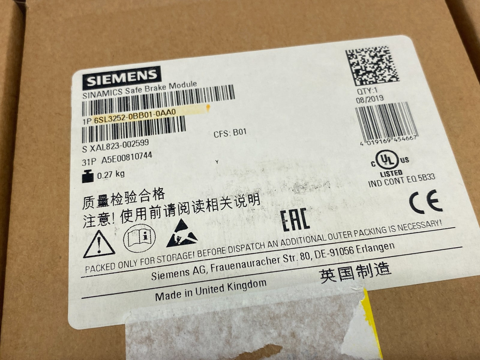 Siemens 6SL3252-0BB01-0AA0 SINAMICS Safe Brake Relay for Power Module - Maverick Industrial Sales