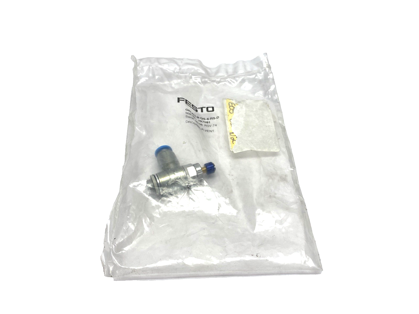 Festo GRLA-1/8-QS-6-RS-D One-Way Flow Control Valve, 6mm Tube OD, 197581 - Maverick Industrial Sales