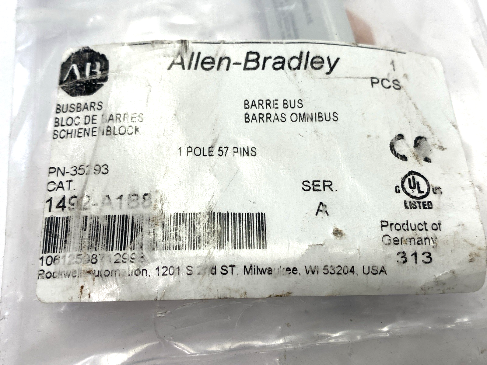 1492-A2B8 | Allen Bradley Ser. A Fuse Holder Bus Bar 1-Pole 57-Pin - New - Maverick Industrial Sales