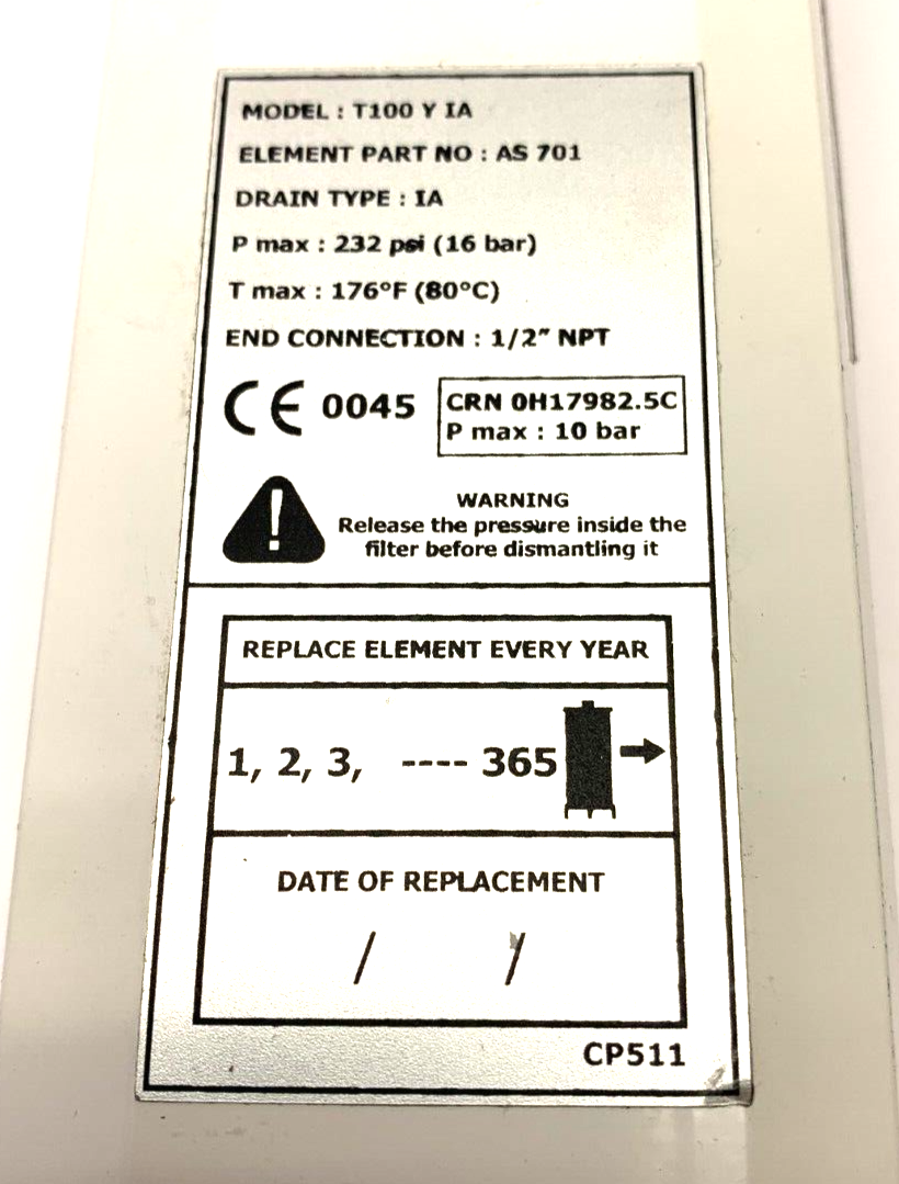 Trident Cleansweep T100 Y IA Borosilicate Filter Element AS 701 - Maverick Industrial Sales
