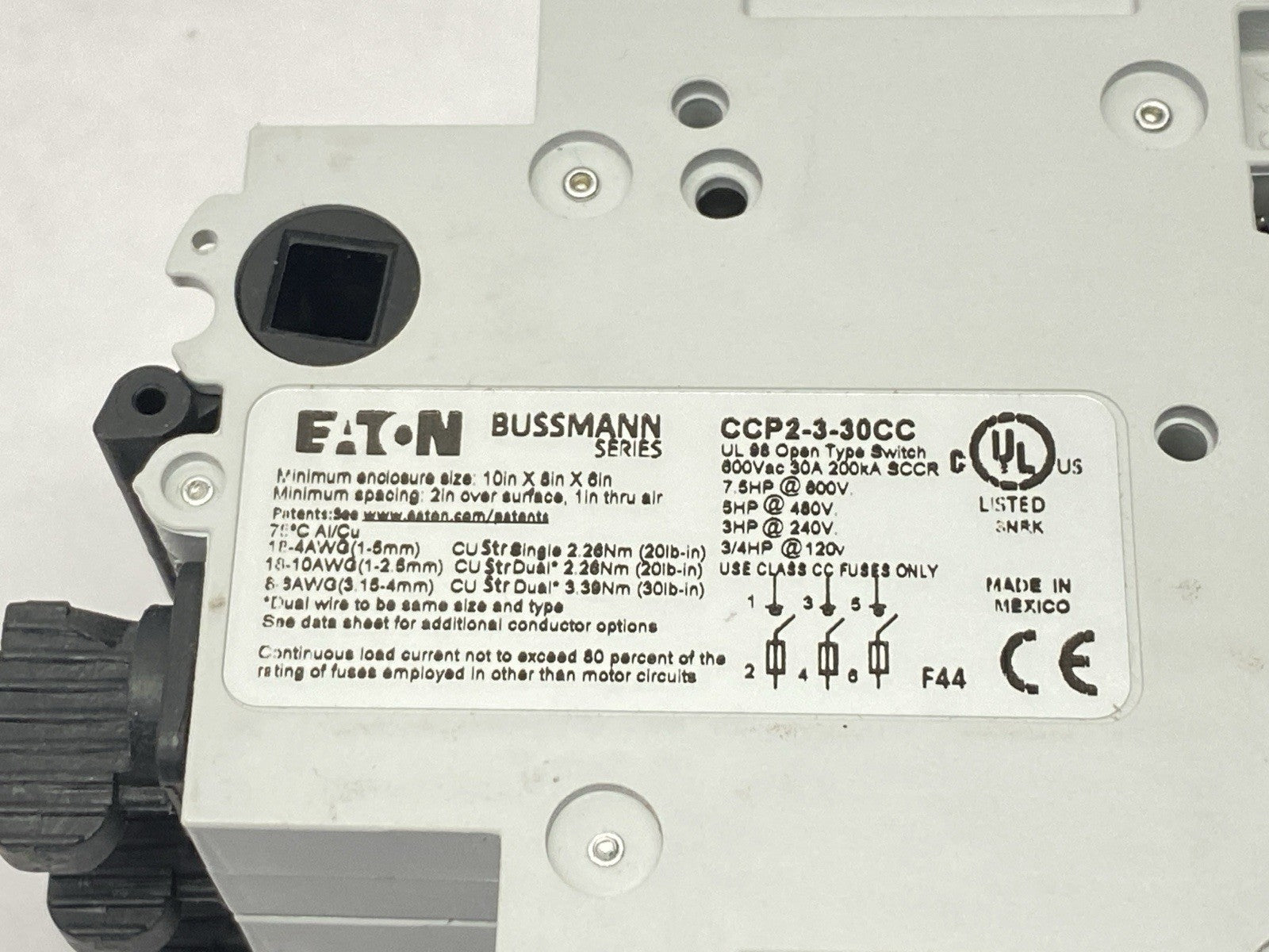 CCP-3-30CC | Cooper Bussmann CCP2-3-30CC Fusible Disconnect 3-Pole 30A 600VAC - New – Open box - Maverick Industrial Sales