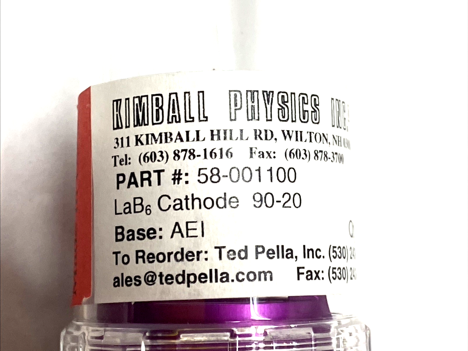 58-001100 | Kimball Physics LaB6 Cathode 90-20, AEI Base Thermionic Emitter - Used - Maverick Industrial Sales