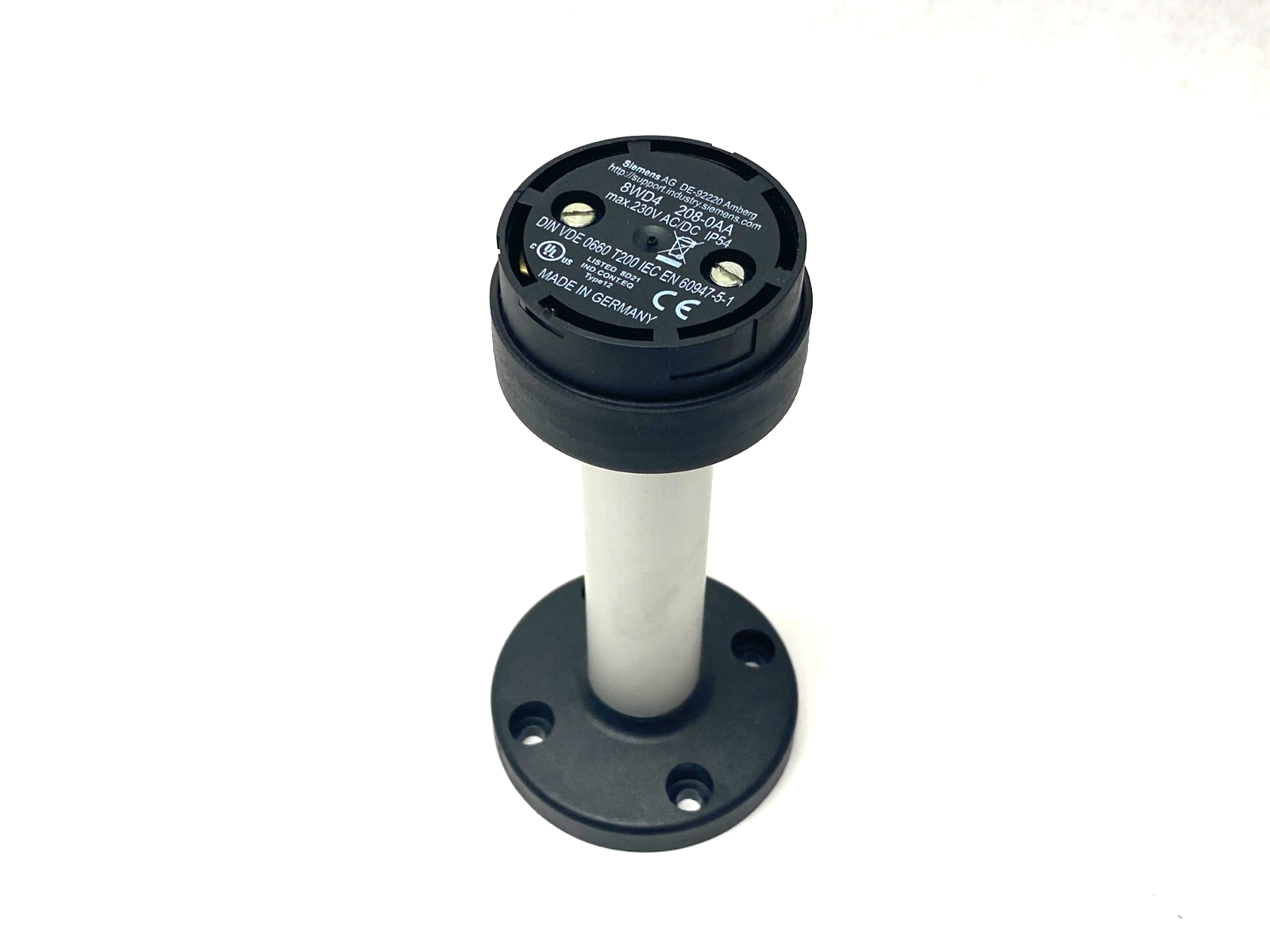 Siemens 8WD4 208-0AA Stack Light Element Base Module 50mm Black w/ 4" Pole - Maverick Industrial Sales