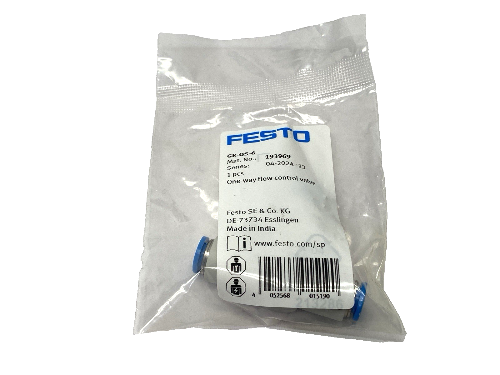 Festo QR-QS-6 One-Way Flow Control Valve 193969 LOT OF 2 - Maverick Industrial Sales