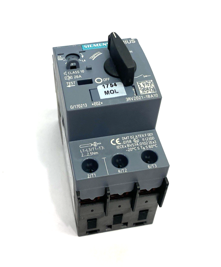 Siemens 3RV2021-1BA10 SIRIUS Motor Protection Circuit Breaker Size S00 - Maverick Industrial Sales