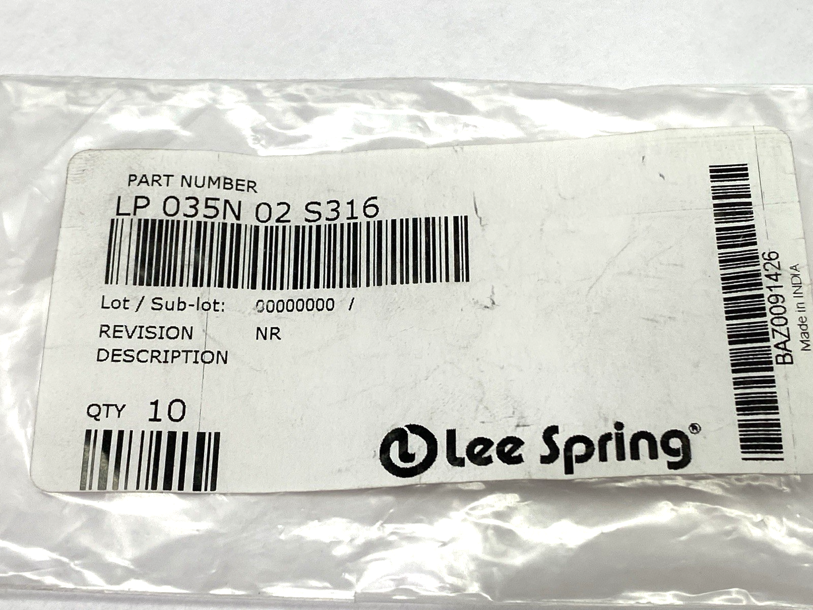 Lee Spring LP 035N 02 S316 Compression Spring 1" x .72" OD x .203" H LOT OF 9 - Maverick Industrial Sales