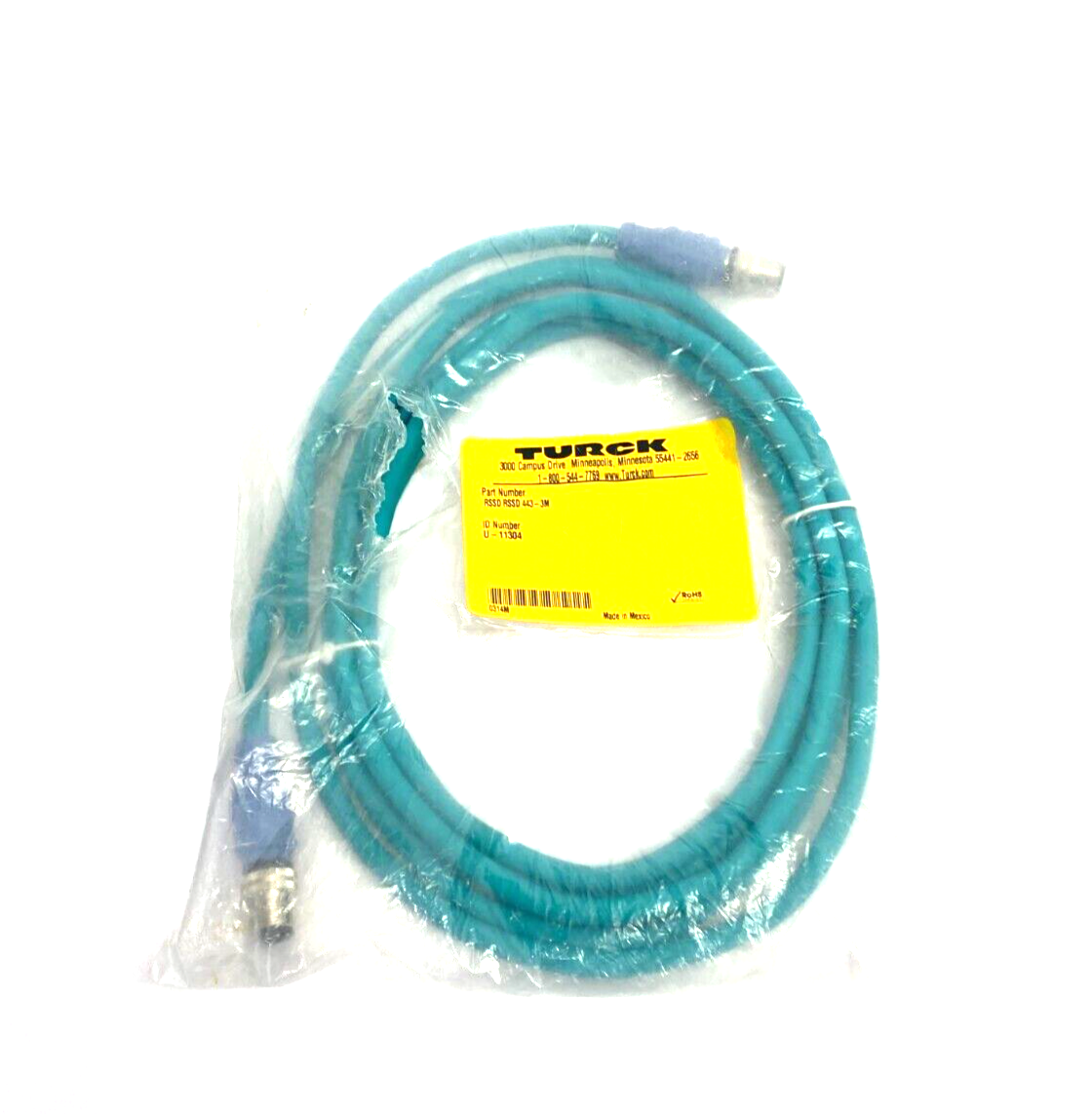 Turck RSSD RSSD 443-3M Industrial Ethernet Cable Male M12 4-Pin 3m, U-11304 - Maverick Industrial Sales