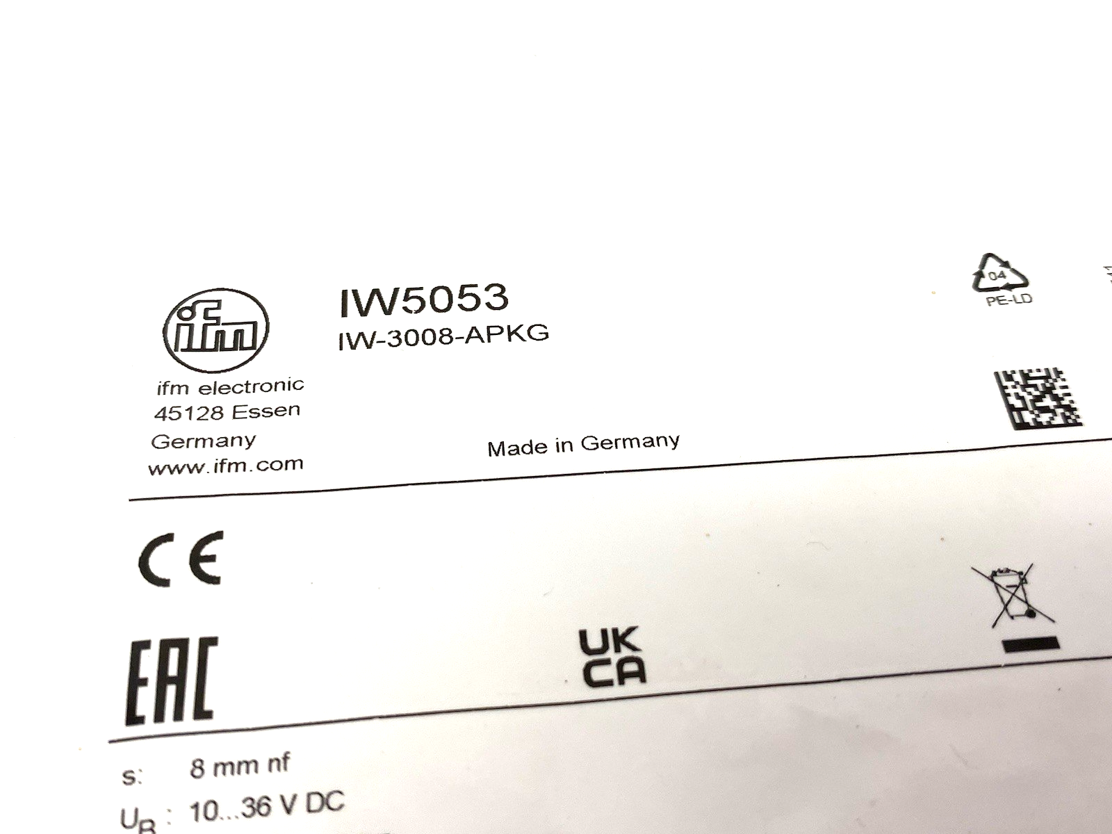 Ifm IW5053 Particularly Flat, Rectangular Inductive Sensor IW-3008-APKG - Maverick Industrial Sales