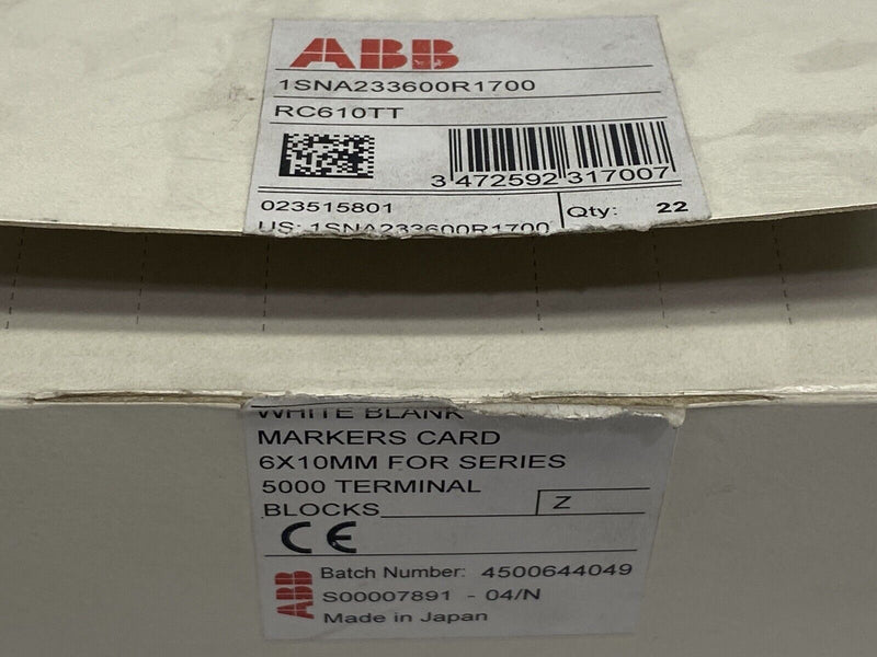 ABB 1SNA233600R1700 Terminal Block Marker Sheet Blank RC610TT LOT OF 6 - Maverick Industrial Sales