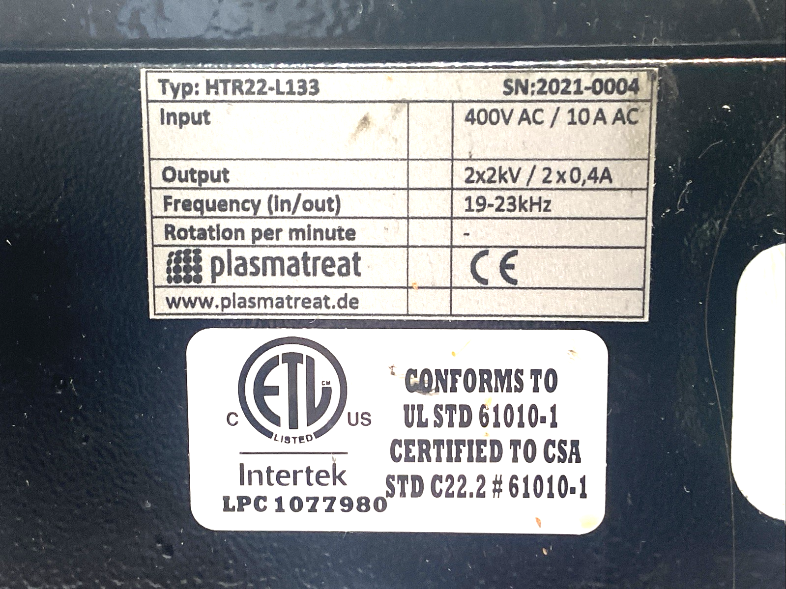 Plasmatreat HTR22-L133 High Voltage Plasma Transformer - Maverick Industrial Sales