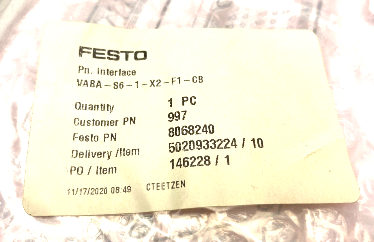 Festo VABA-S6-1-X2-F1-CB Pneumatic Interface 8068240 - Maverick Industrial Sales