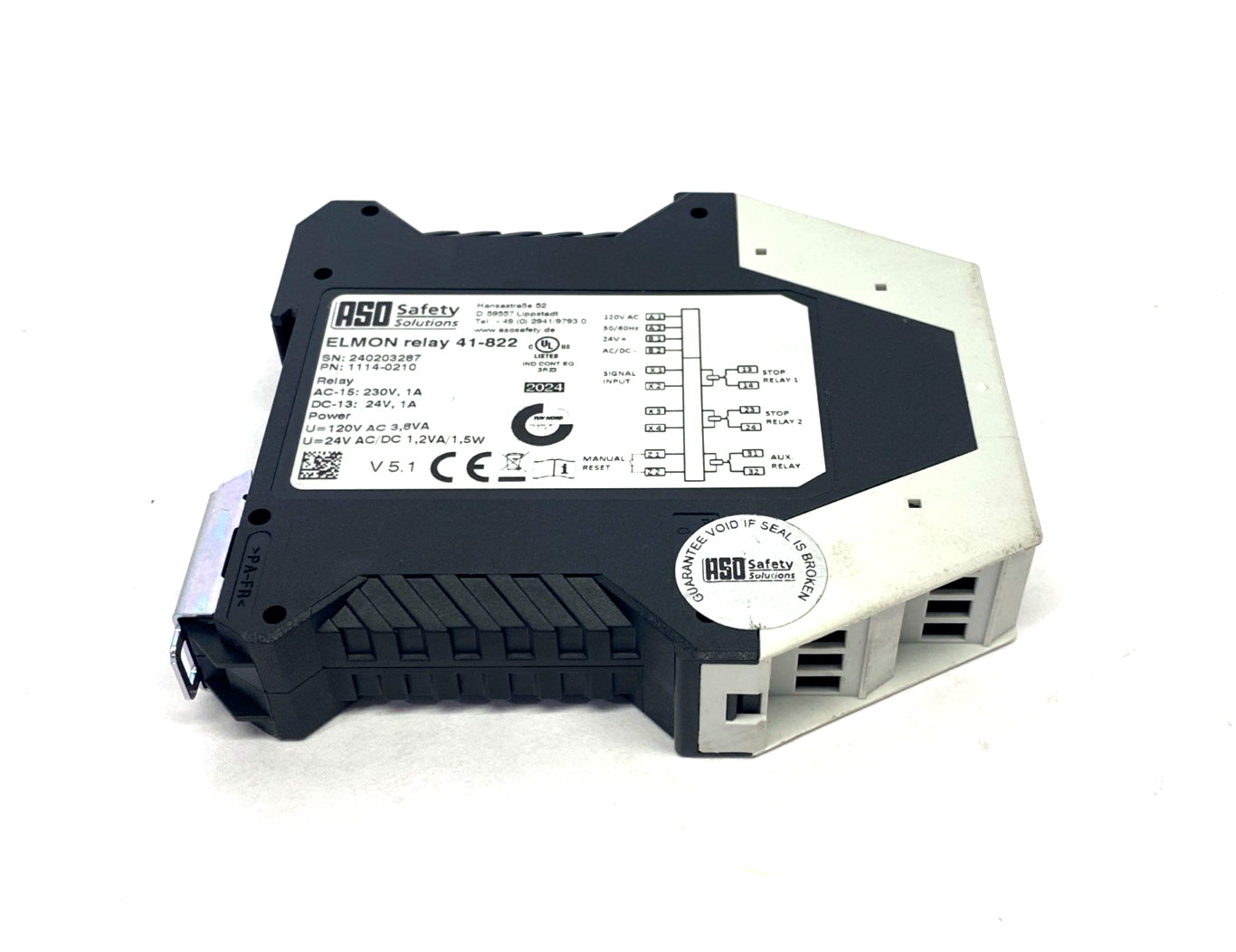 ASO Safety 1114-0210 ELMON Relay 41-822, Safety Relay 1A 24V AC/DC 120VAC - Maverick Industrial Sales