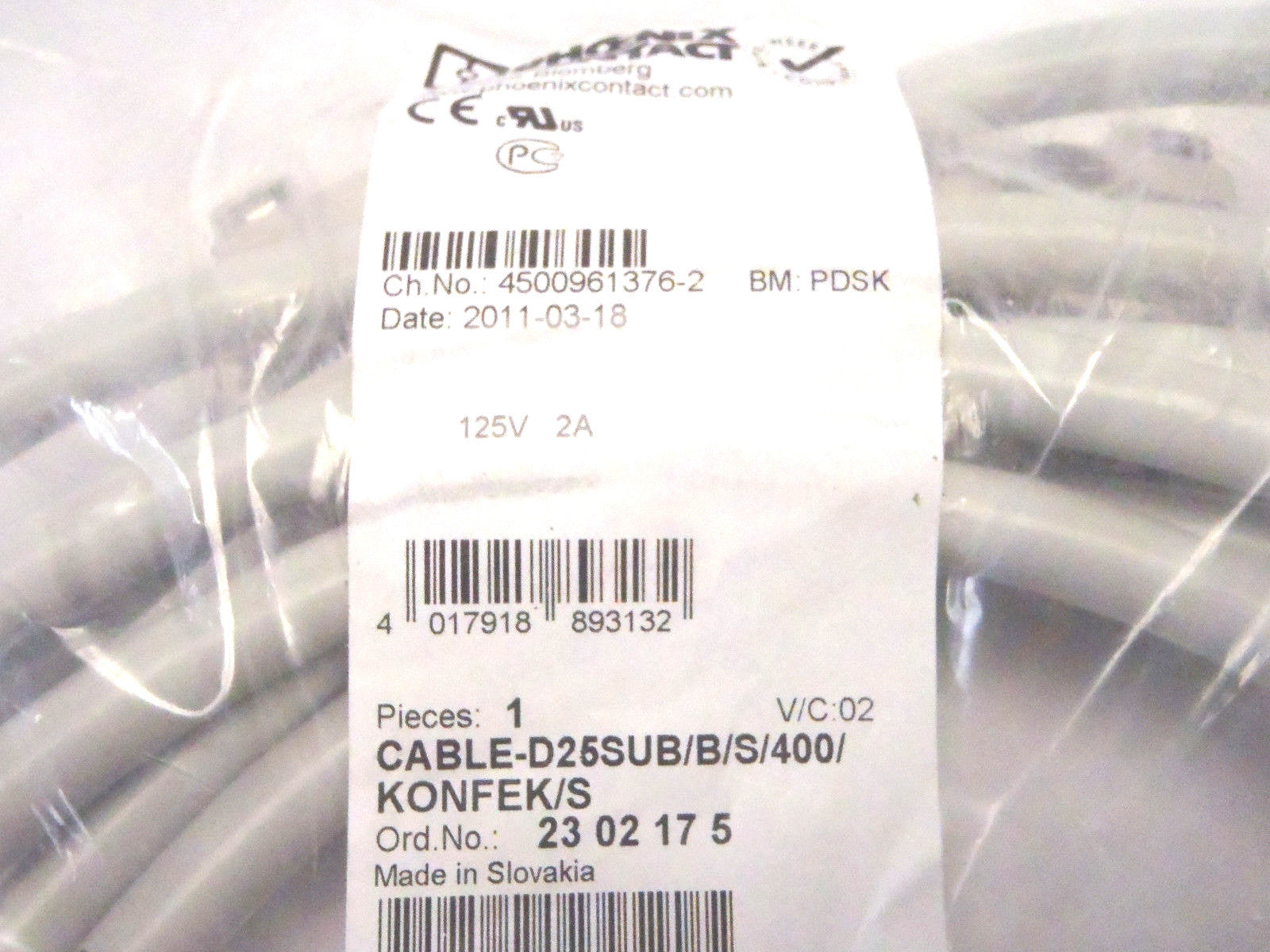 Phoenix Contact CABLE-D25SUB/B/S/400/KONFEK/S Cable 23 02 17 5 4500961376-2 - Maverick Industrial Sales