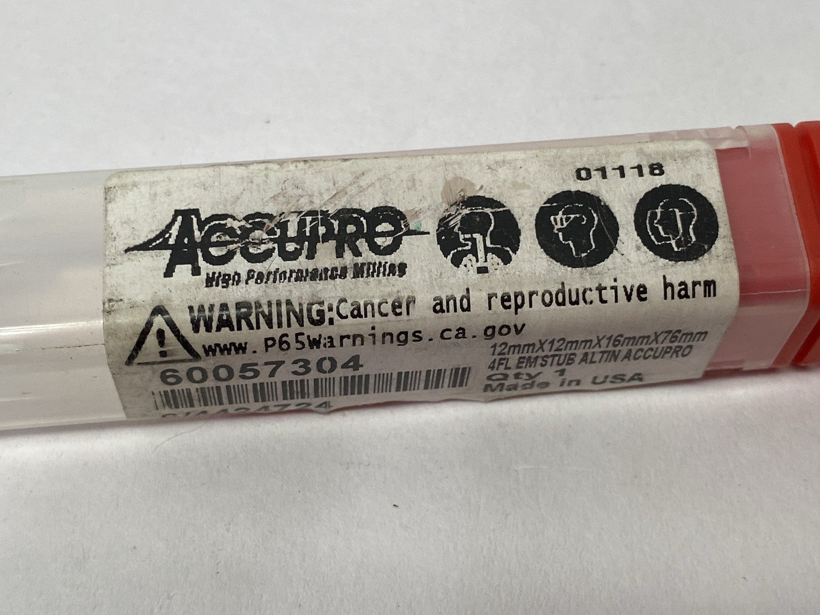 60057304 | Accupro Square End Mill: 12.00 mm Dia, 16.00 mm LOC, 4 Flutes - Used - Maverick Industrial Sales
