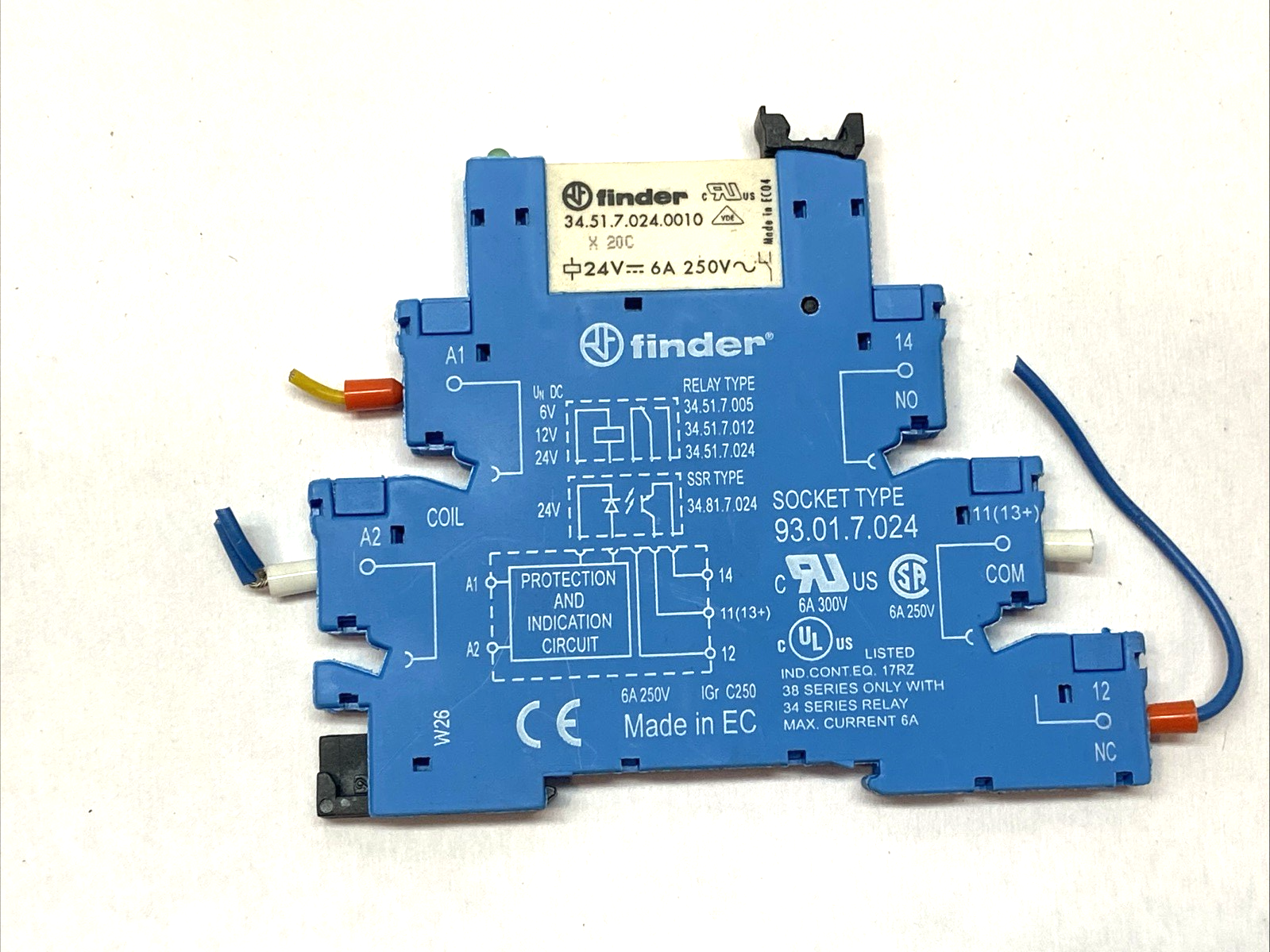 Finder 93.01.7.024 5 Pin Relay Socket w/ Power Relay 34.51.7.024.0010 LOT OF 3 - Maverick Industrial Sales