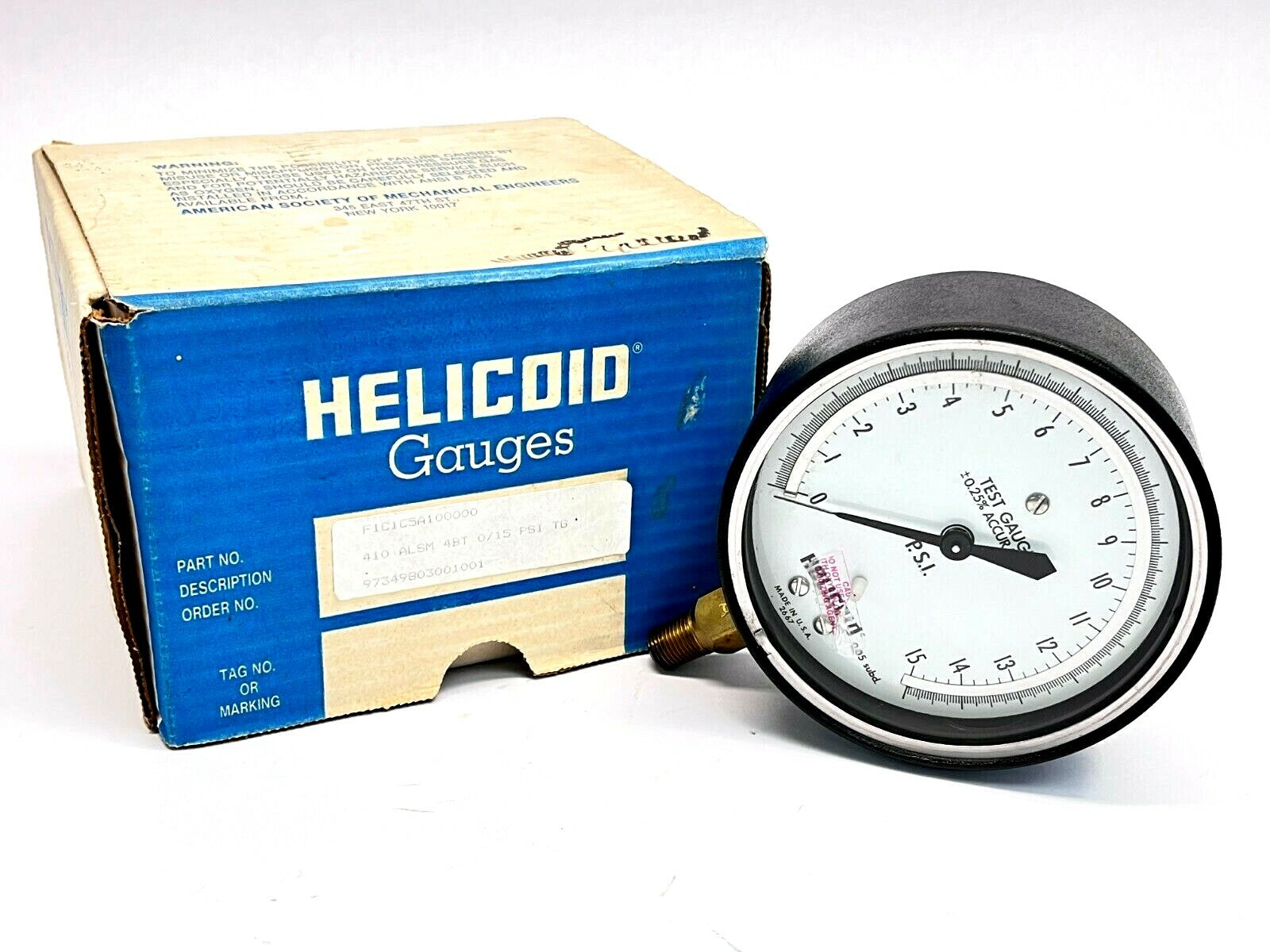 Helicoid F1C1C5A100000 Pressure Gauge 410 ALSM 4BT 0/15 PSI TG - Maverick Industrial Sales