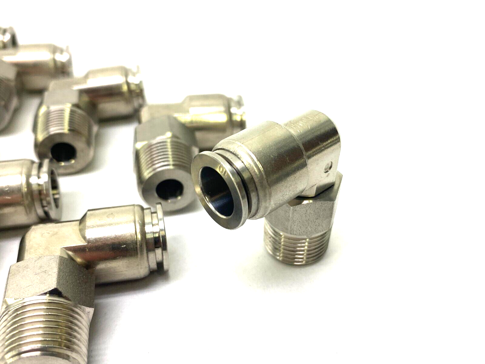 Stainless Steel Swivel Snap-Connect Elbow Fitting 10mm OD to 3/8" NPT LOT OF 11 - Maverick Industrial Sales