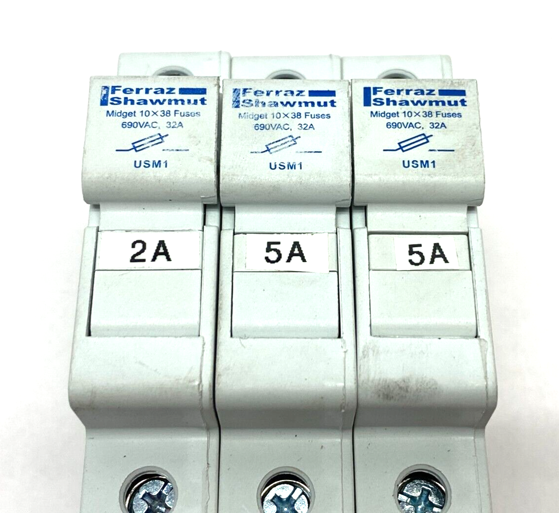 USM1 Y213944 | Ferraz Shawmut Y213944 UltraSafe Midget Fuse Holder 1-Pole 800V 30A LOT OF 3 - Used - Maverick Industrial Sales