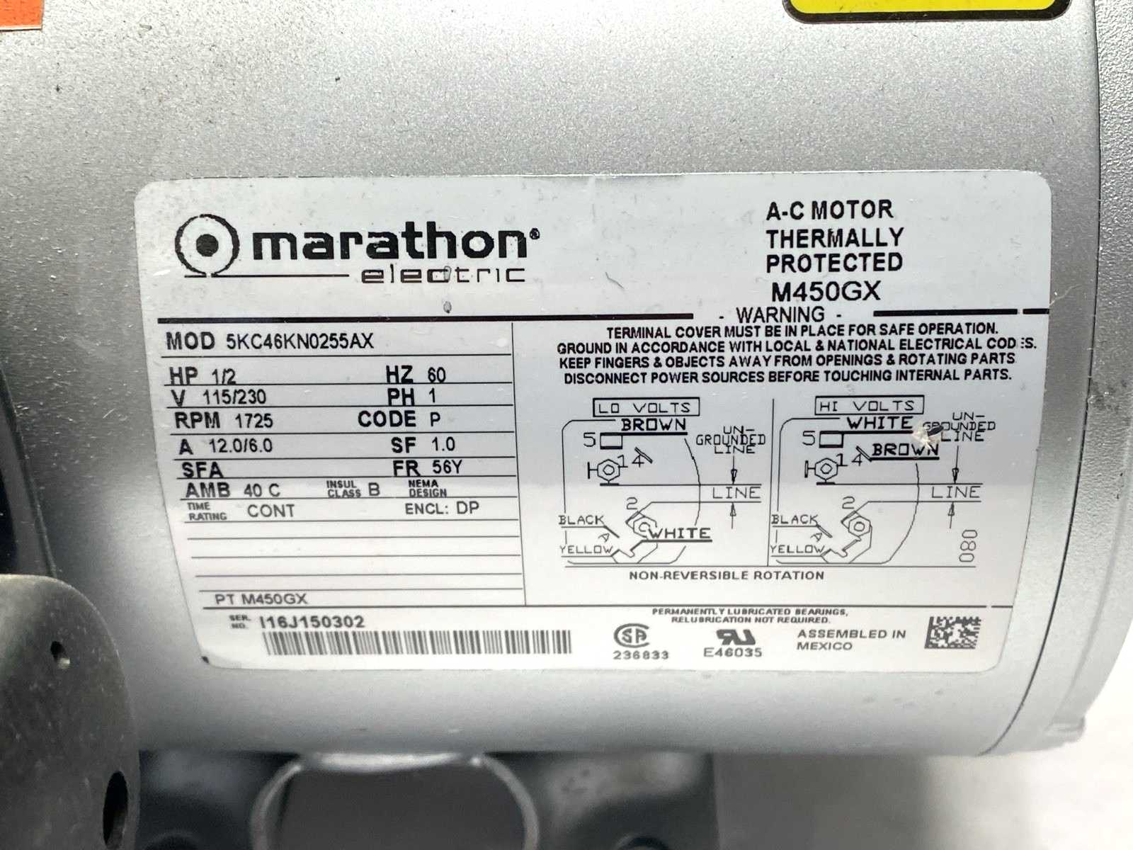 4VCF-14-M450X | Marathon Vacuum Pump 1/2HP 1725RPM - Used - Maverick Industrial Sales