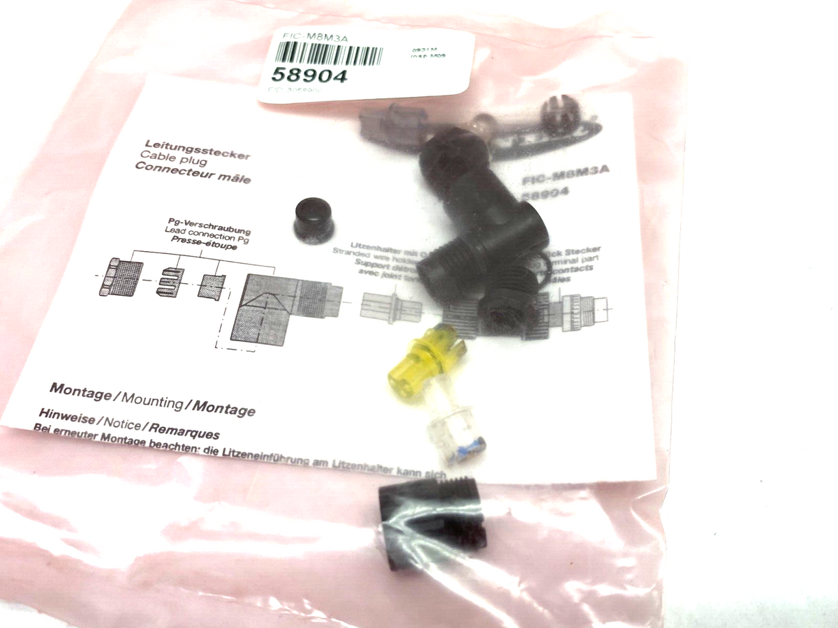 FIC-M8M3A,58904 | Banner FIC-M8M3A Field Wireable Connector Right Angle Male 3-Pin 58904 - New - Maverick Industrial Sales