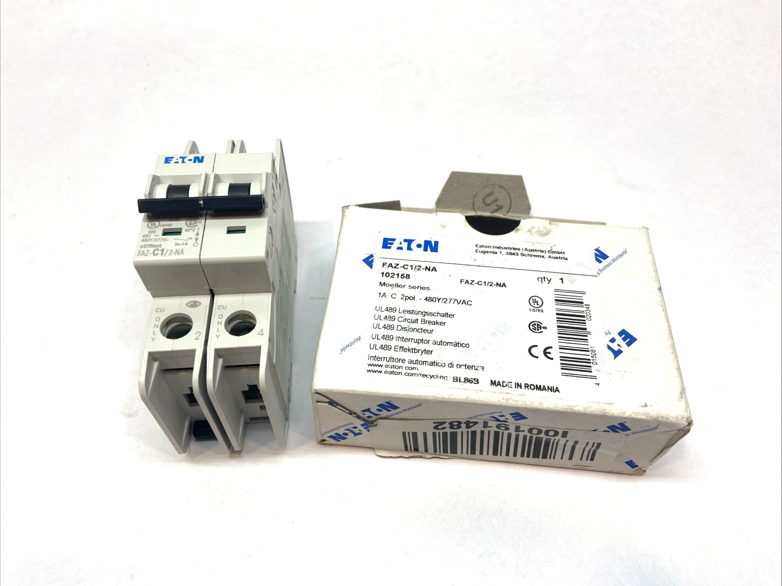 Eaton FAZ-C1/2-NA Miniature Circuit Breaker 2-Pole C-Curve 1A 102158 - Maverick Industrial Sales