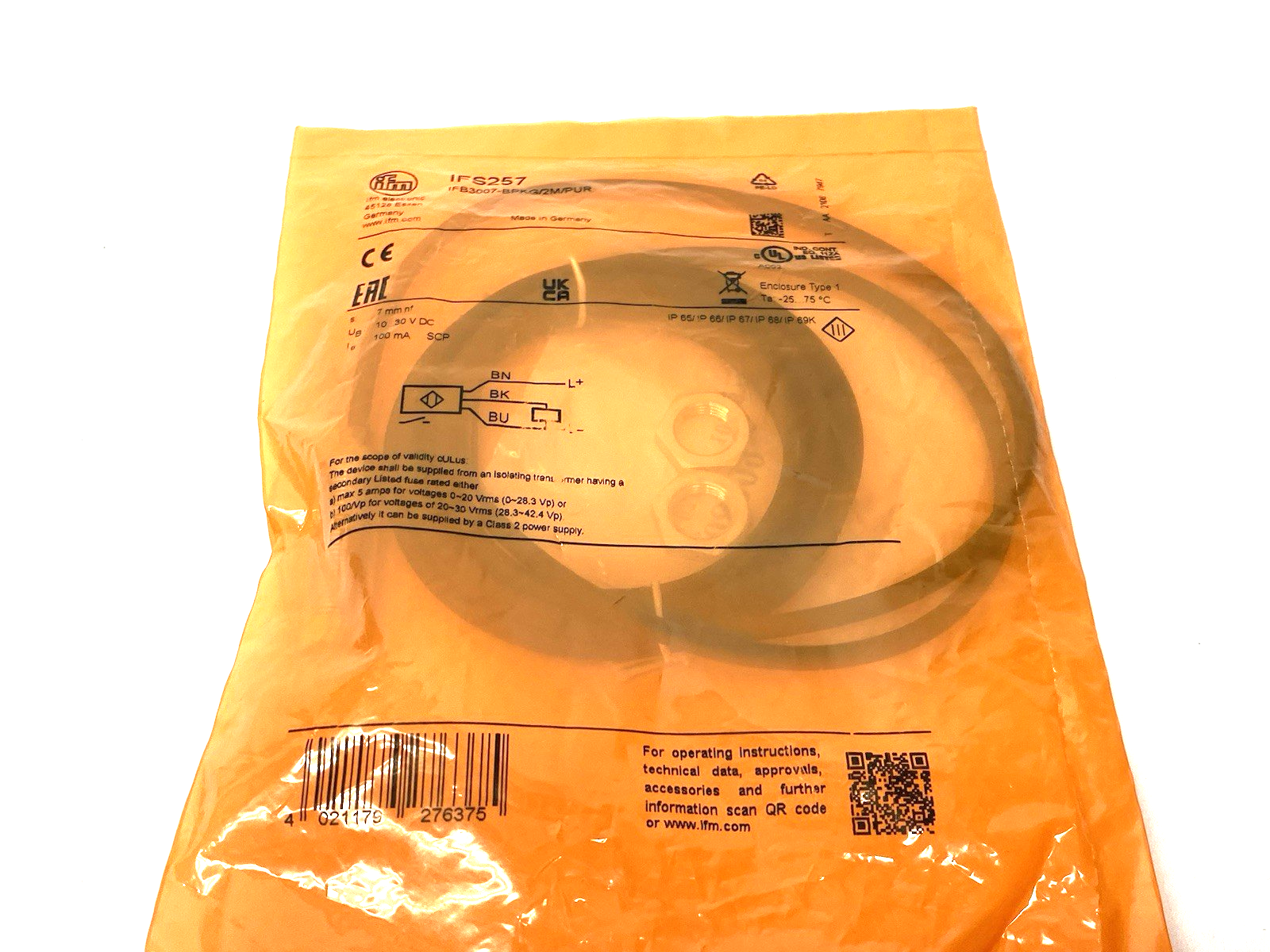 Ifm IFS257 Inductive Sensor 2m PUR Cable, PNP, Normally Open IFB3007-BPKG/2M/PUR - Maverick Industrial Sales