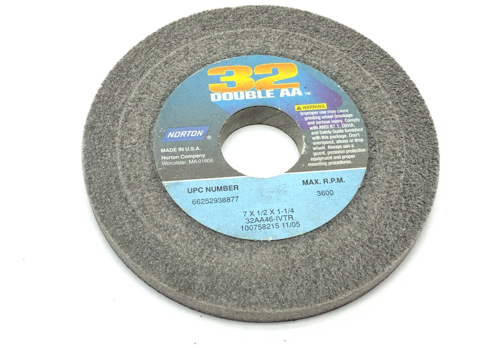Norton 32AA46-IVTR Grinding Wheels 1-1/4" Bore 3600 RPM LOT OF 5 - Maverick Industrial Sales